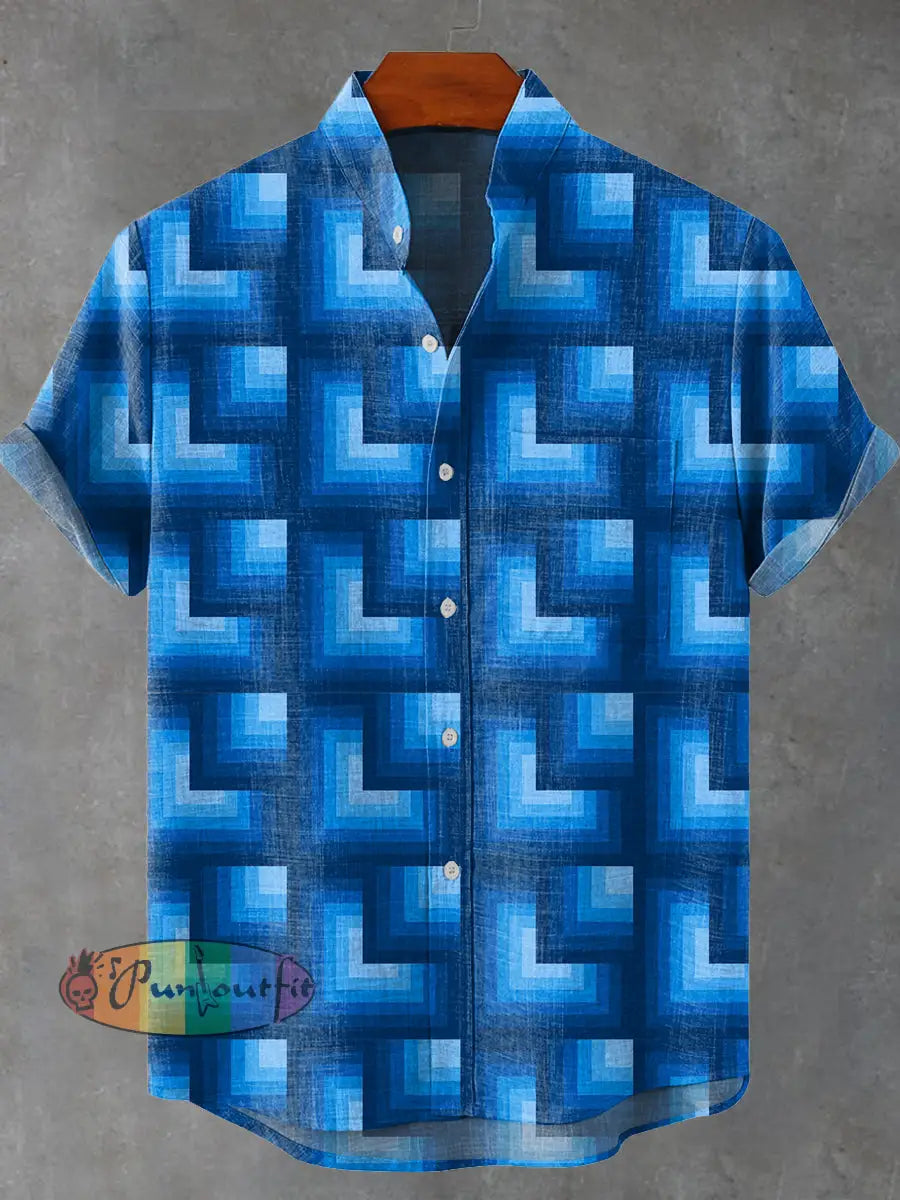 Blue geometry gradation Vintage Print Casual 100% Cotton Shirt Multicolor / S GEOMETRIC ART DESIGN