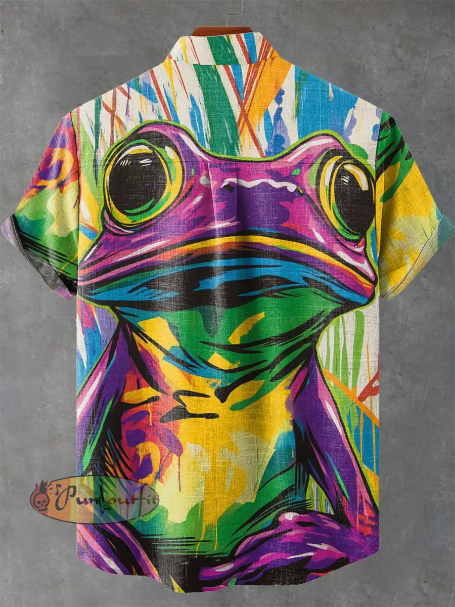 Colorful Frog Decorative Pattern Casual 100% Cotton Shirt NEW IN