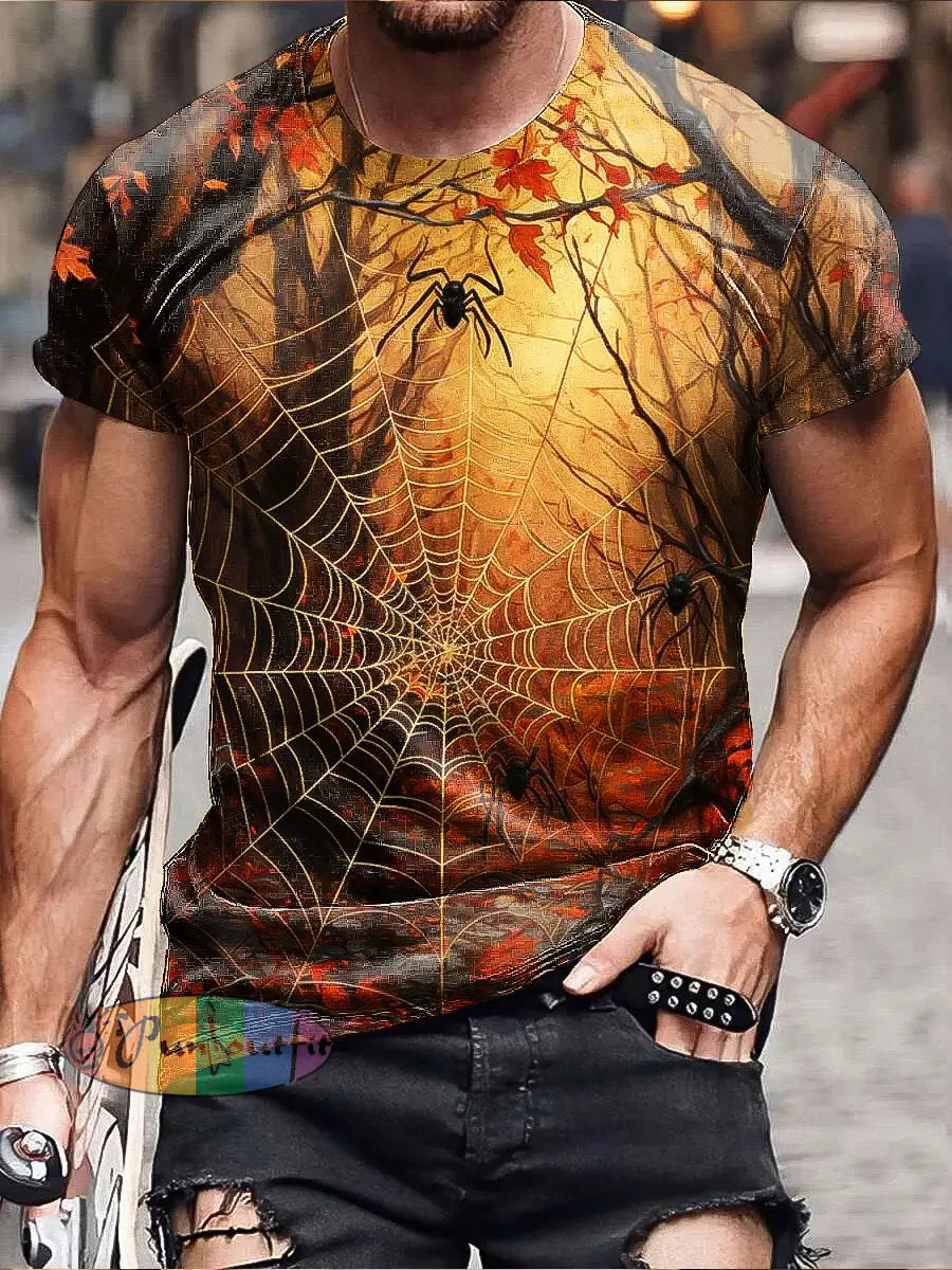 Gentleman Vintage Spider Web Art Print Short Sleeve T-Shirt Colorful / S