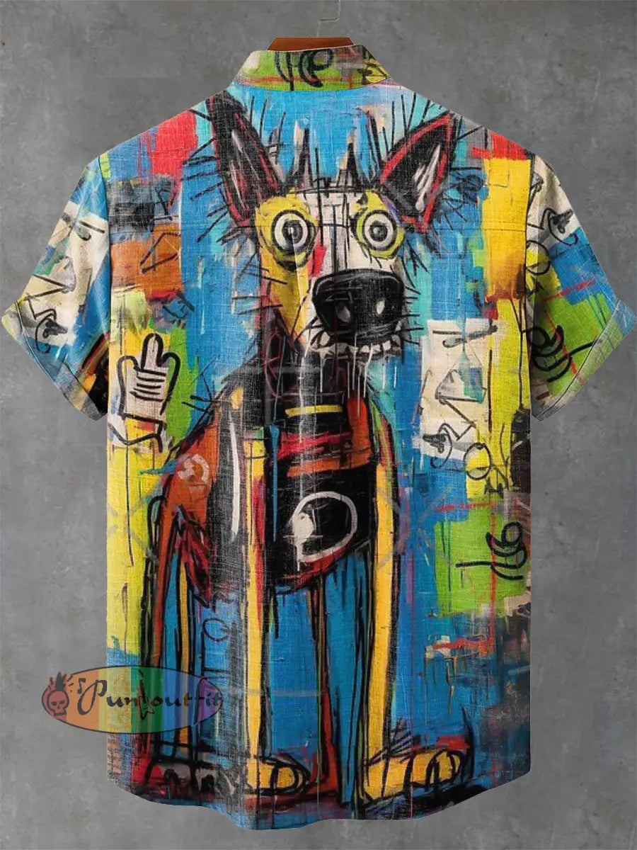 Graffiti Style Art Dog Decorative Pattern Casual 100% Cotton Shirt NEW IN