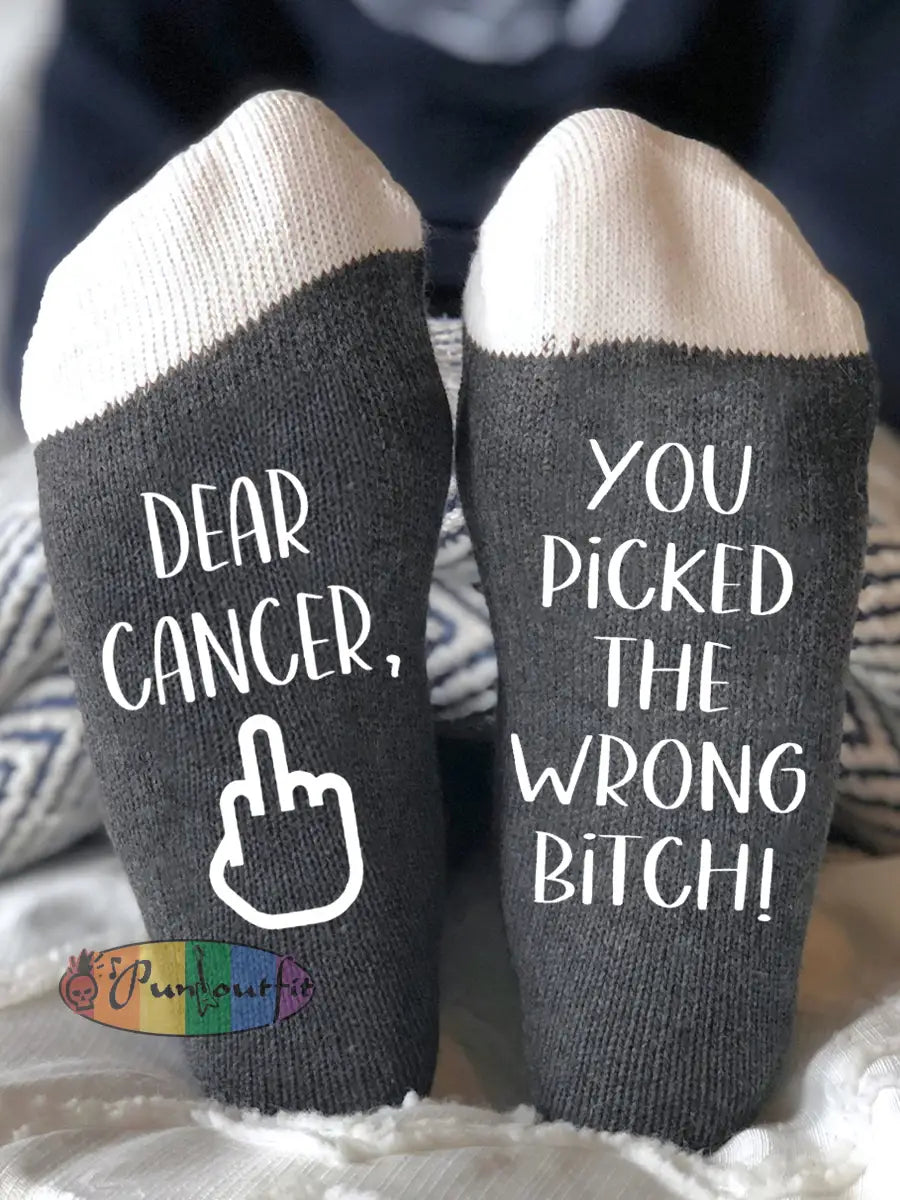 Hey cancer you picked the wrong bitch unisex socks Dark Gray / One