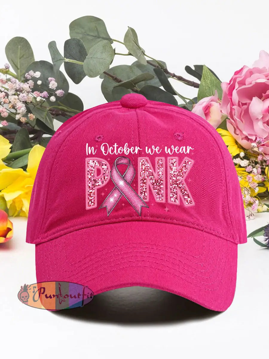 In october we wear pink breast cancer neutral hats Rose Red / ONE
