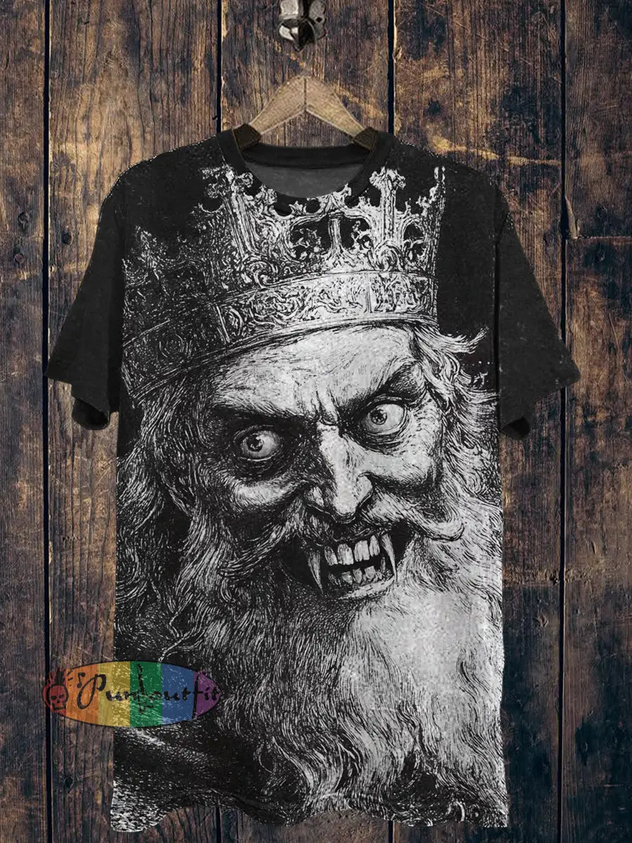 King Printed Vintage Fashion Loose Short Sleeve T-Shirt Black / S