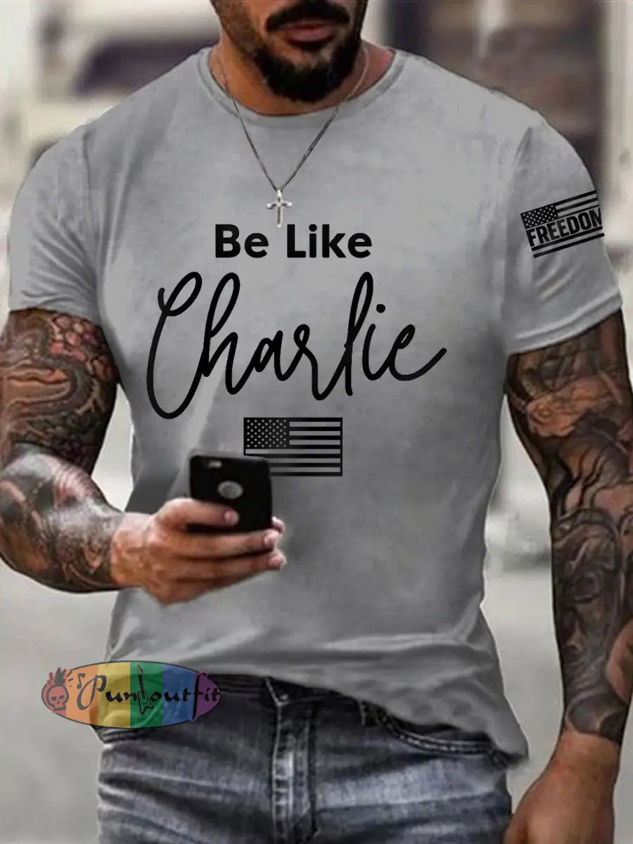Men’s Be Like Charlie R.I.P Charlie Kirk Tee Light Gray / S
