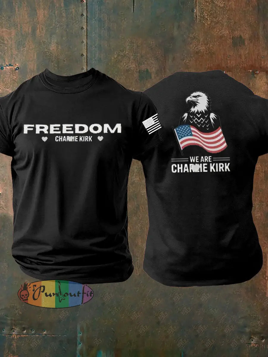 Men’s Charlie Kirk Freedom imitation cotton short-sleeved T-shirt Black / S