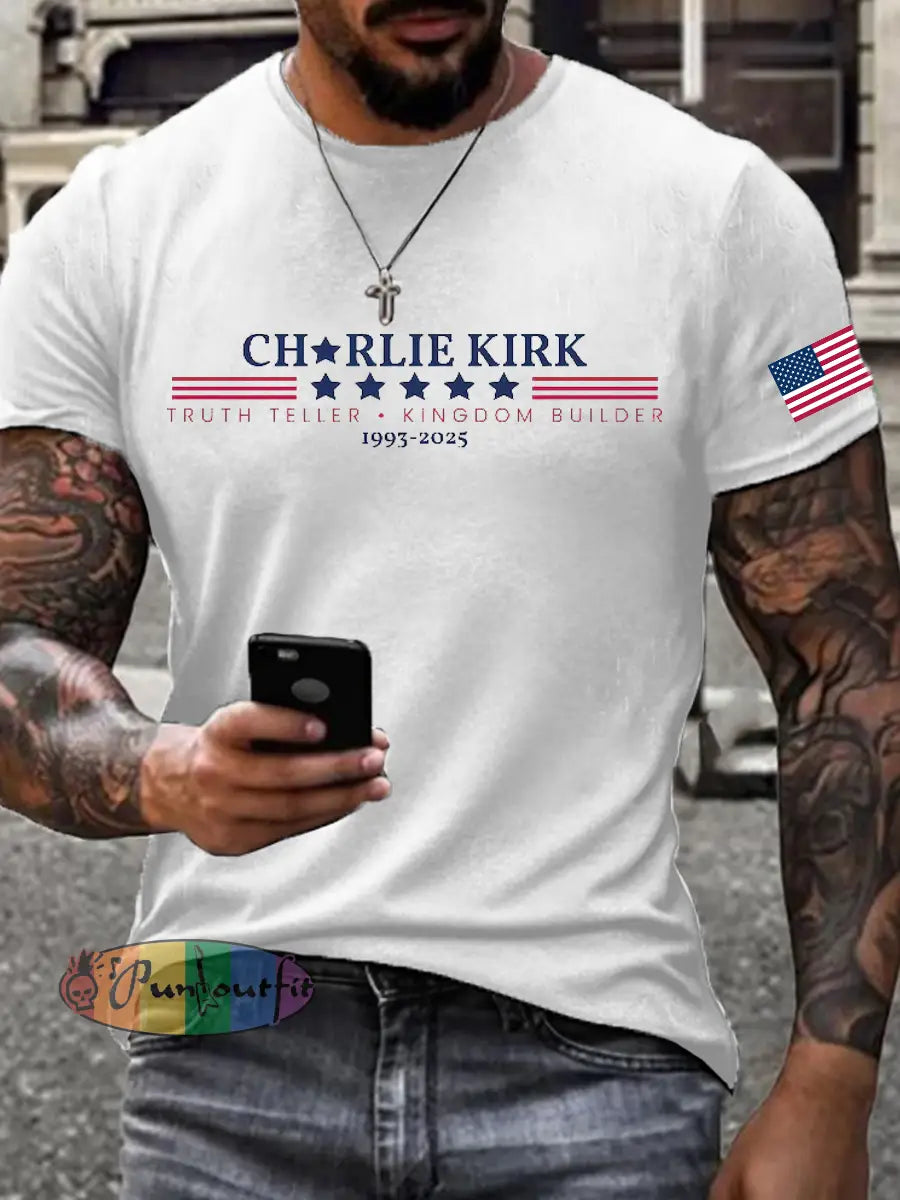 Men’s Charlie Kirk imitation cotton short-sleeved T-shirt White / S
