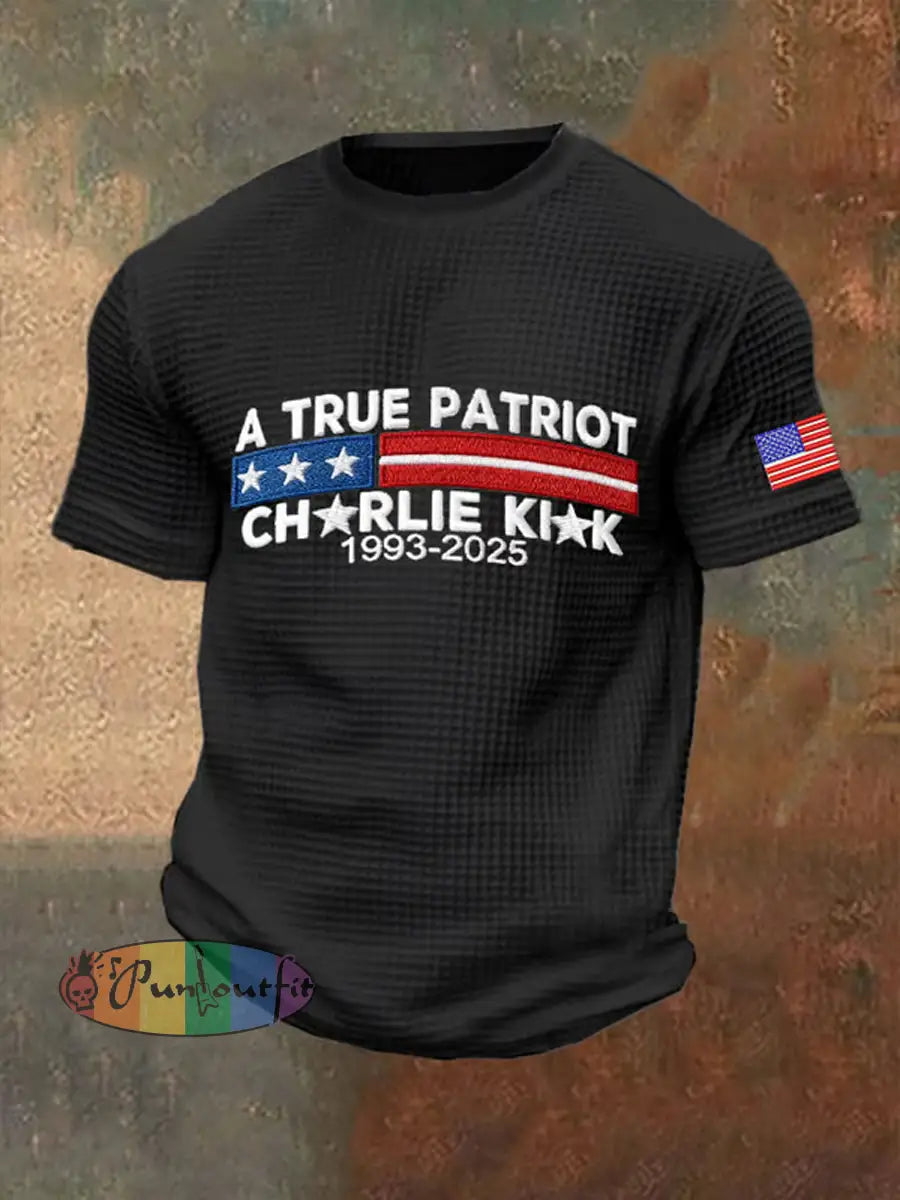 Men’s Commemorative Leader A TRUE PATRIOT Waffle Short Sleeve T-Shirt Black / S