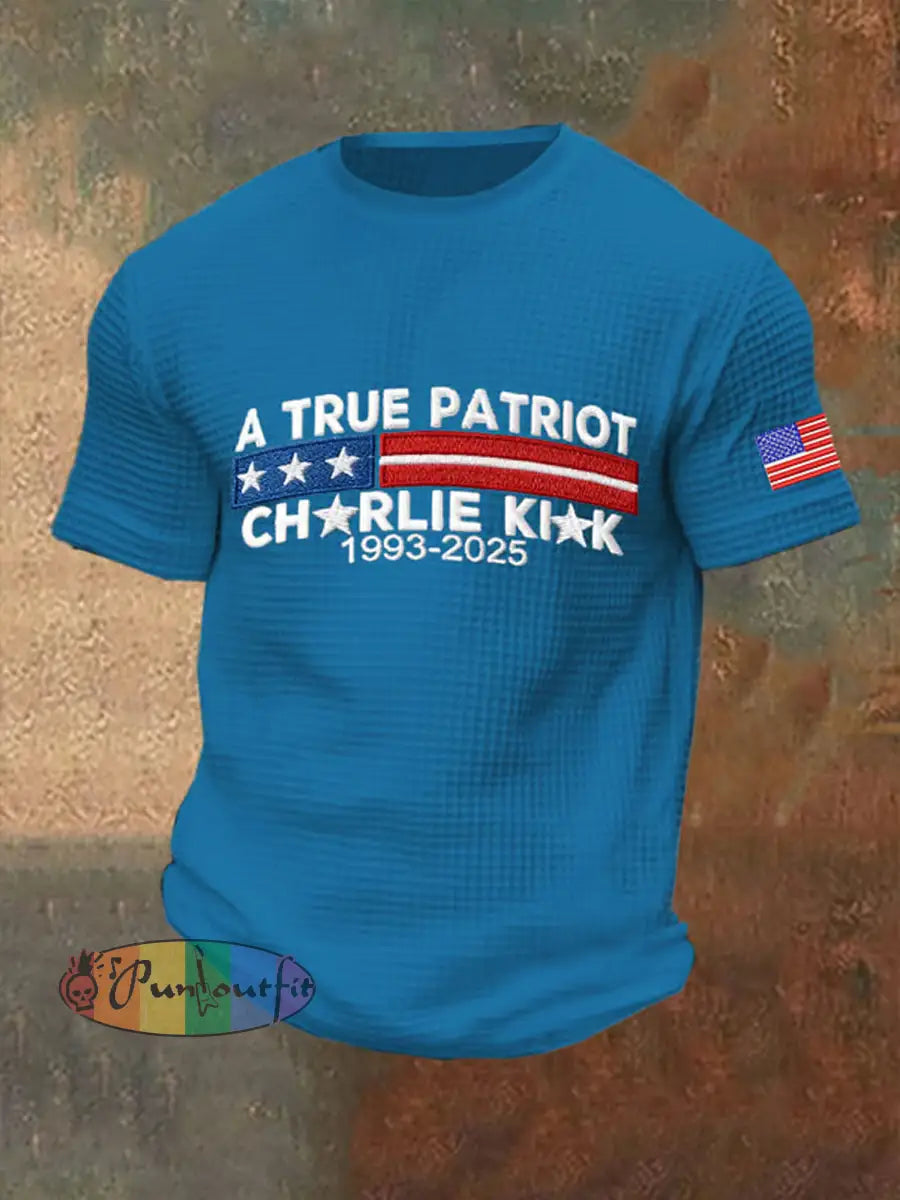 Men’s Commemorative Leader A TRUE PATRIOT Waffle Short Sleeve T-Shirt Blue / S