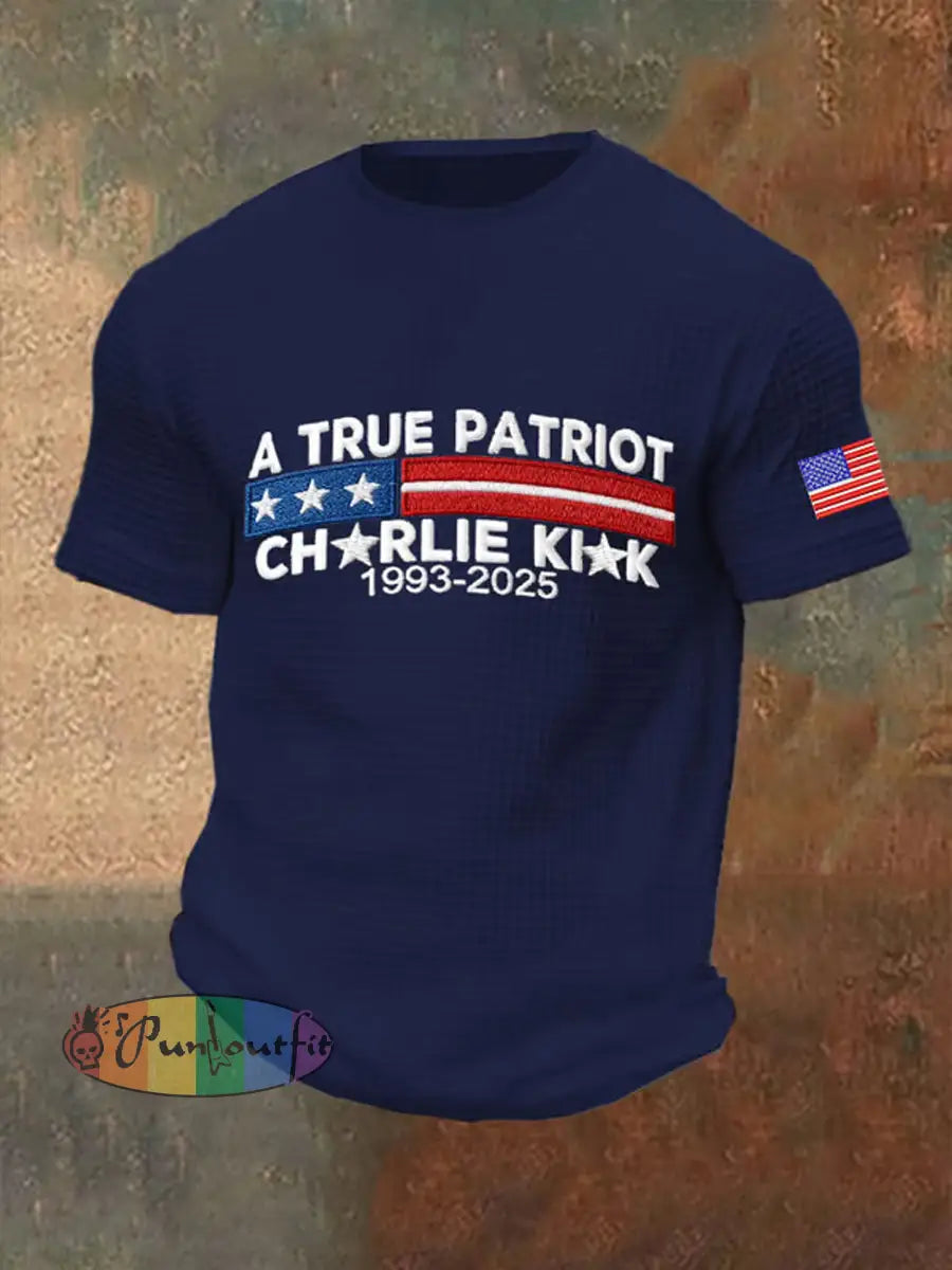 Men’s Commemorative Leader A TRUE PATRIOT Waffle Short Sleeve T-Shirt Navy Blue / S