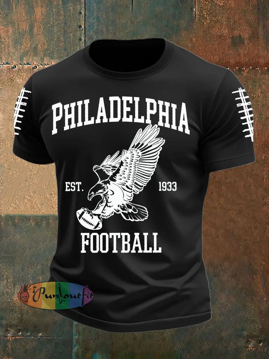 Men’s Football Fans Lovers Gameday Casual imitation cotton short sleeved T shirt Black / S