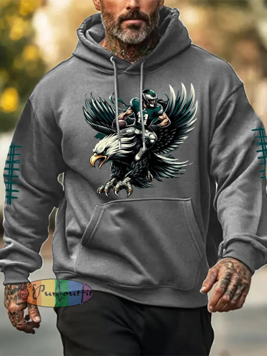 Men’s Football Fans Lovers Gameday Casual Oversized Drop-Shoulder Hoodie with Pockets Gray / S