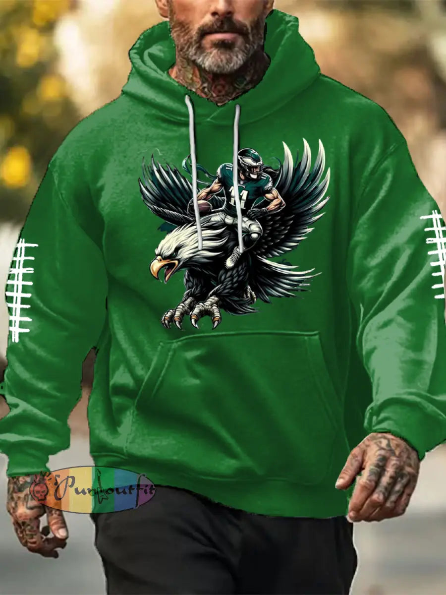 Men’s Football Fans Lovers Gameday Casual Oversized Drop-Shoulder Hoodie with Pockets Green / S