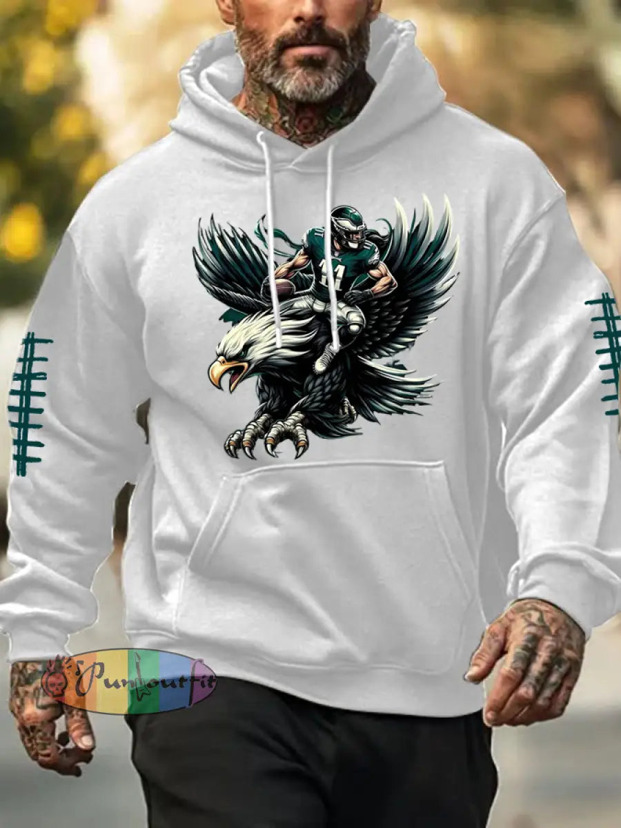 Men’s Football Fans Lovers Gameday Casual Oversized Drop-Shoulder Hoodie with Pockets White / S