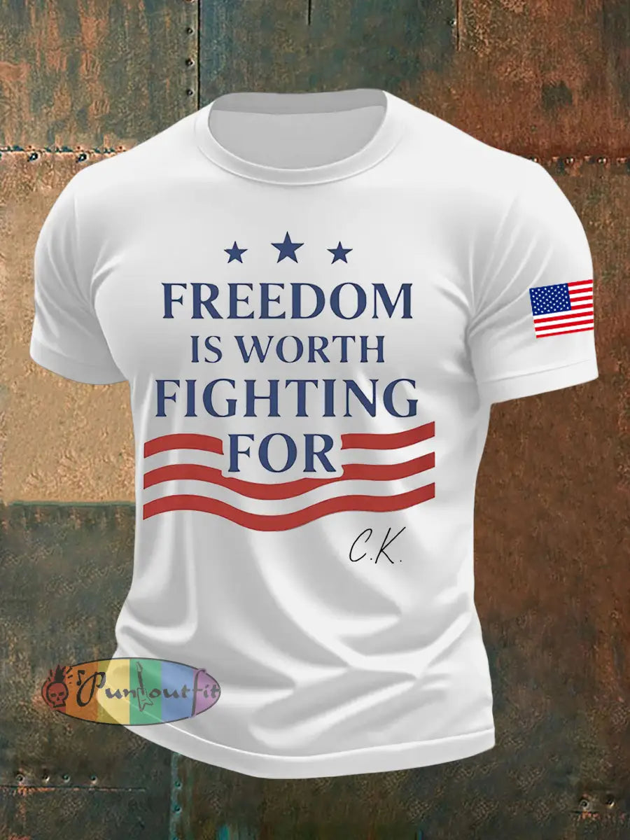 Men’s Freedom Is Worth Fighting For Printed T-shirt White / S