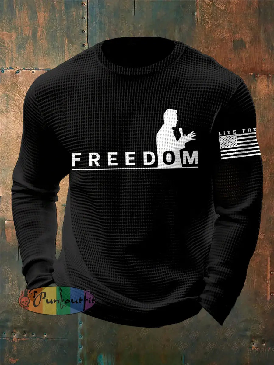 Men’s Freedom Live Free Print Waffle Long Sleeve T-Shirt Black / S