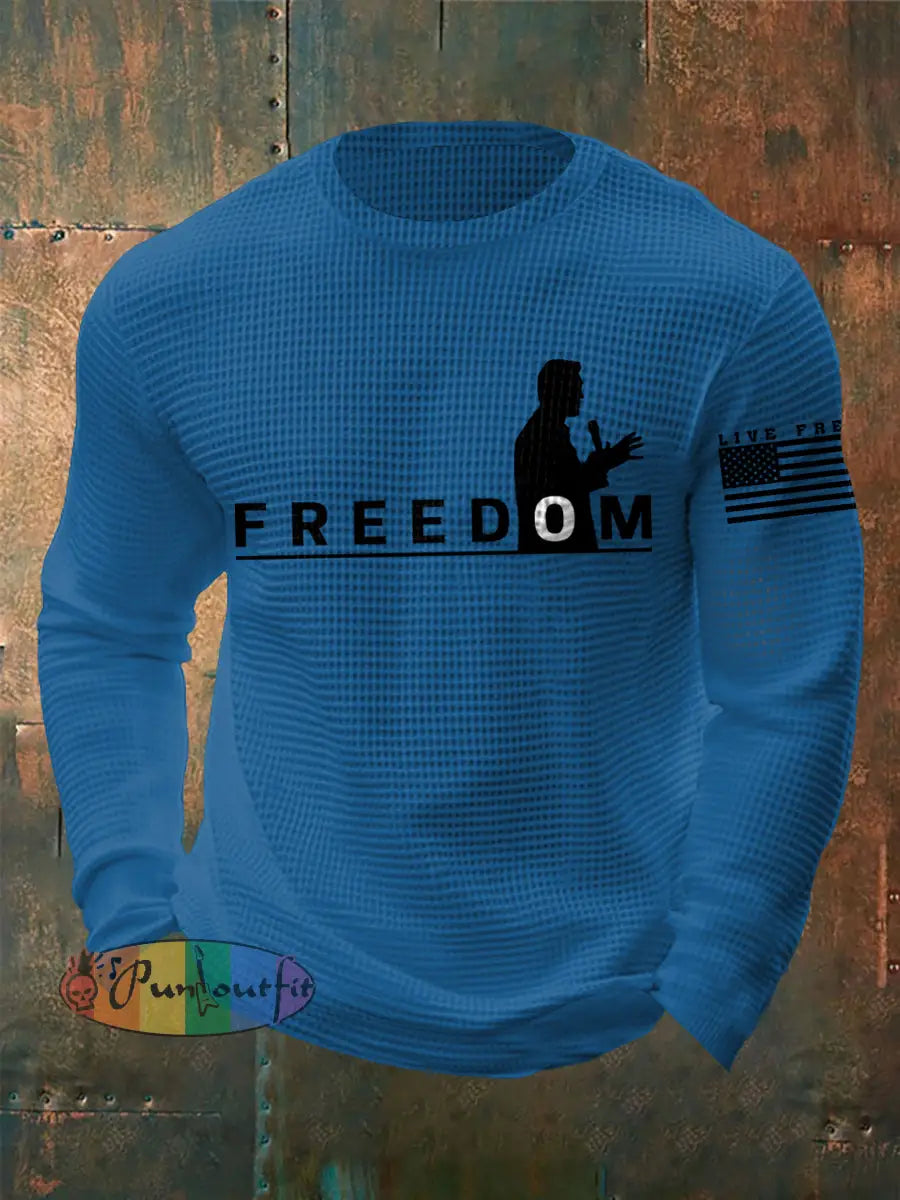 Men’s Freedom Live Free Print Waffle Long Sleeve T-Shirt Blue / S