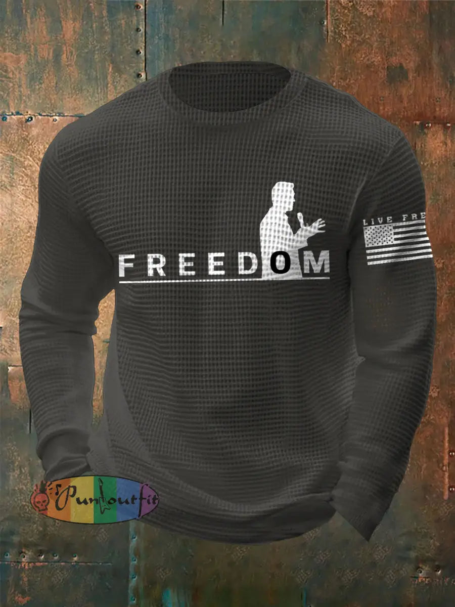 Men’s Freedom Live Free Print Waffle Long Sleeve T-Shirt Dark Gray / S