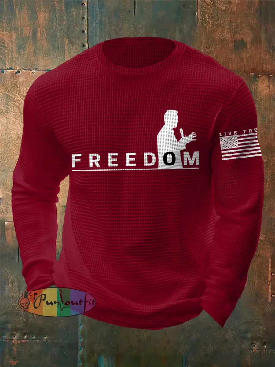 Men’s Freedom Live Free Print Waffle Long Sleeve T-Shirt Deep Red / S