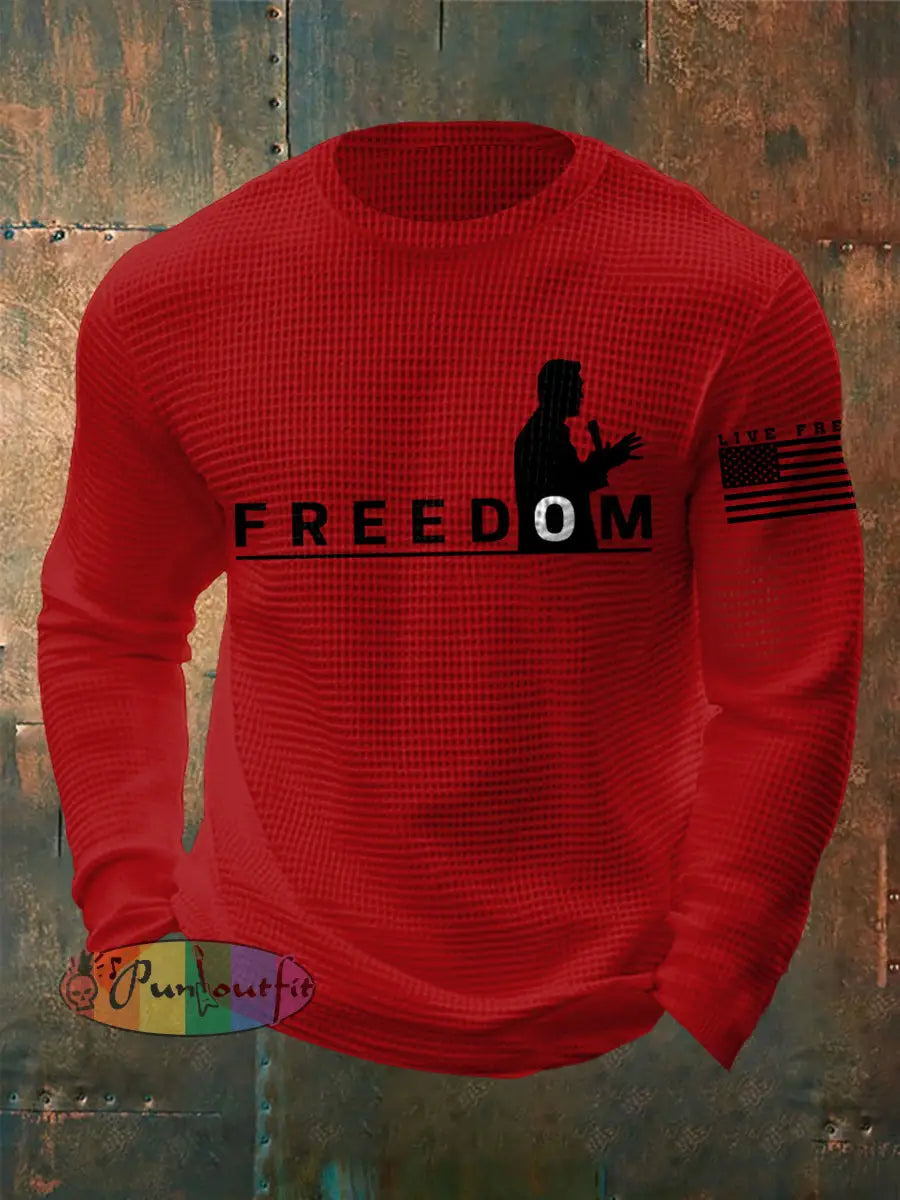 Men’s Freedom Live Free Print Waffle Long Sleeve T-Shirt Pure Red / S