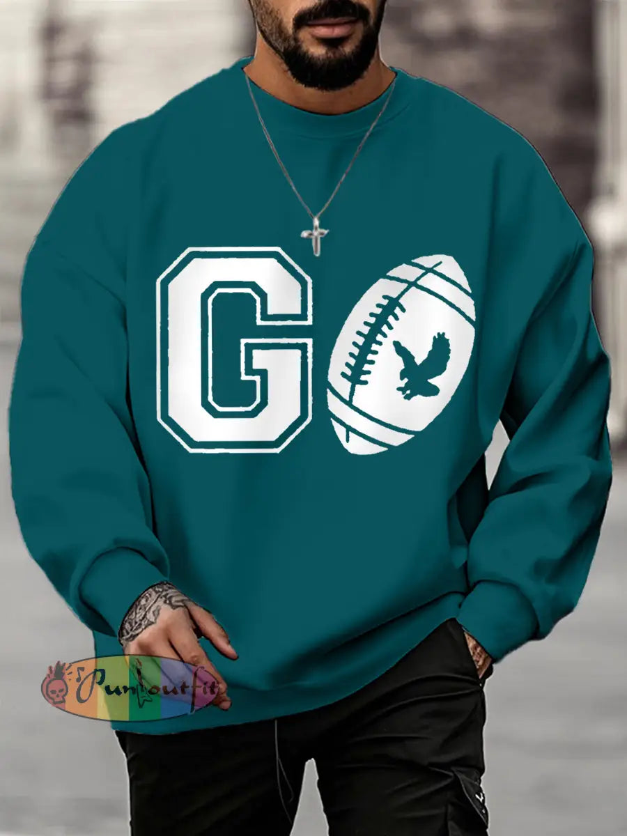 Men’s Go Birds! Football Fans Lovers Gameday Casual Sweatshirt Blue Green / S