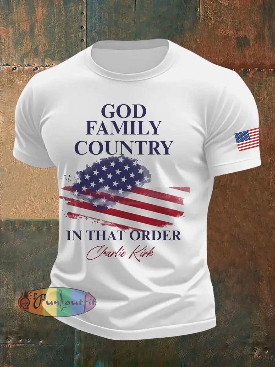 Men’s God Family Country Charlie Kirk Printed T-shirt White / S