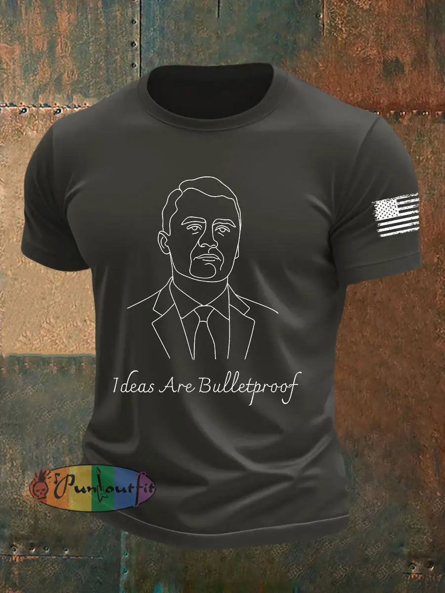 Men’s Ideas Are Bulletproof Printed Casual T-shirt Dark Gray / S