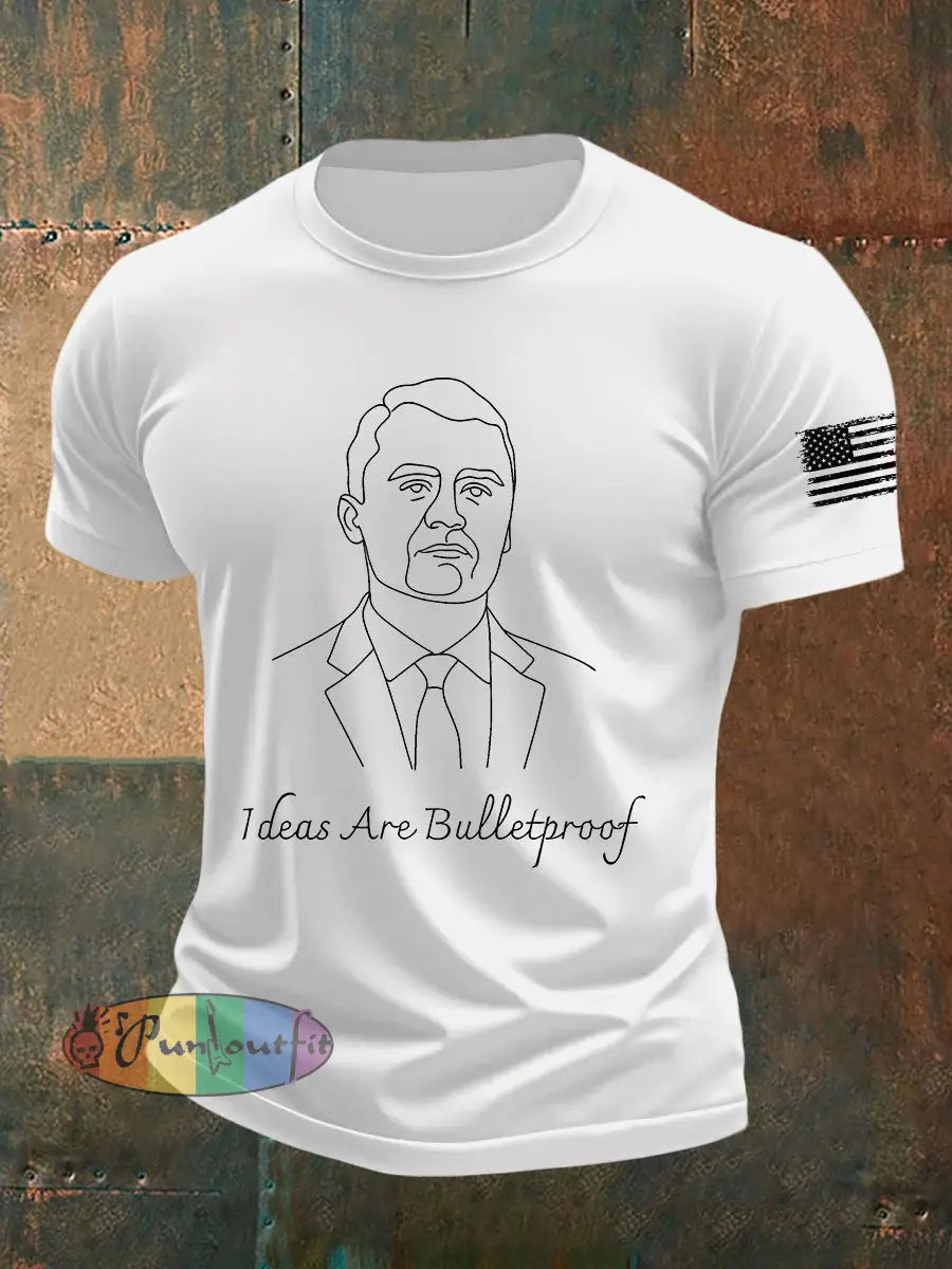 Men’s Ideas Are Bulletproof Printed Casual T-shirt White / S