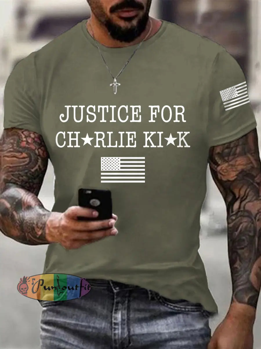 Men’s Justice for Charlie Kirk R.I.P Charlie Kirk Tee Army Green / S