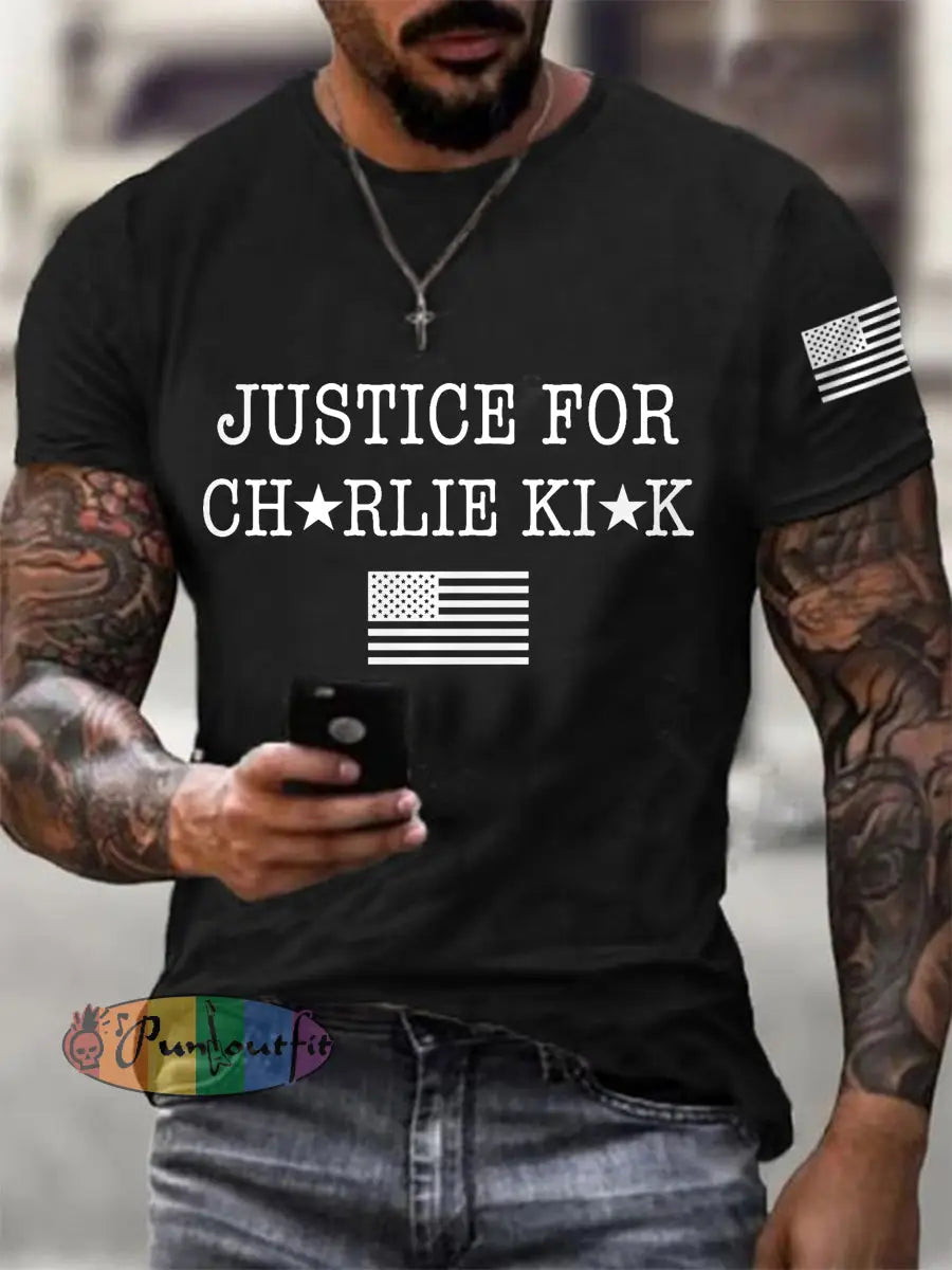 Men’s Justice for Charlie Kirk R.I.P Charlie Kirk Tee Black / S