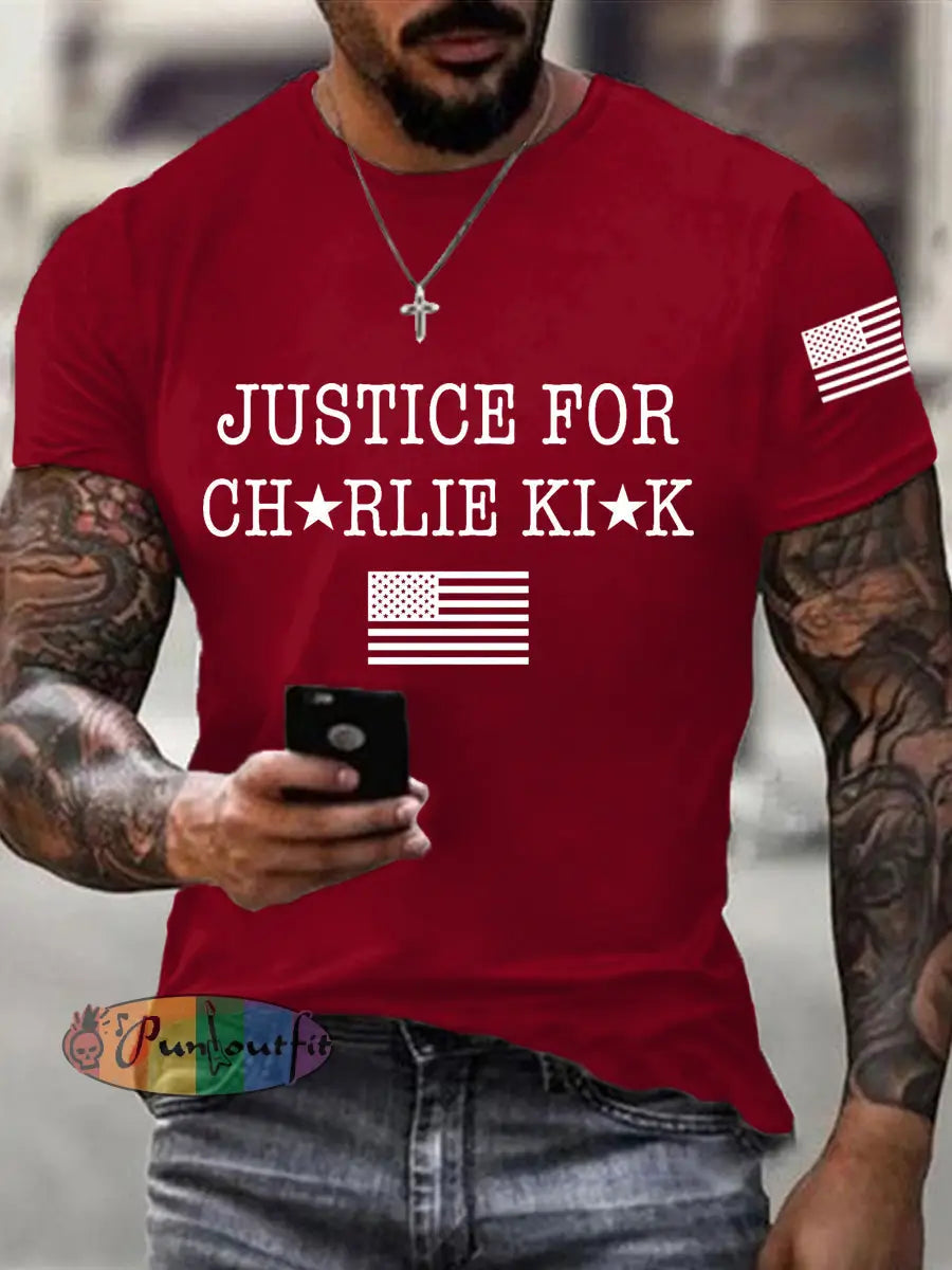 Men’s Justice for Charlie Kirk R.I.P Charlie Kirk Tee Deep Red / S