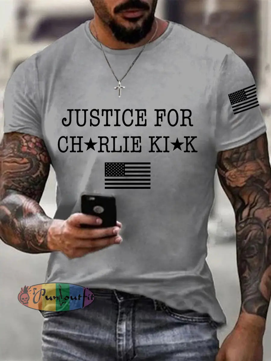 Men’s Justice for Charlie Kirk R.I.P Charlie Kirk Tee Light Gray / S