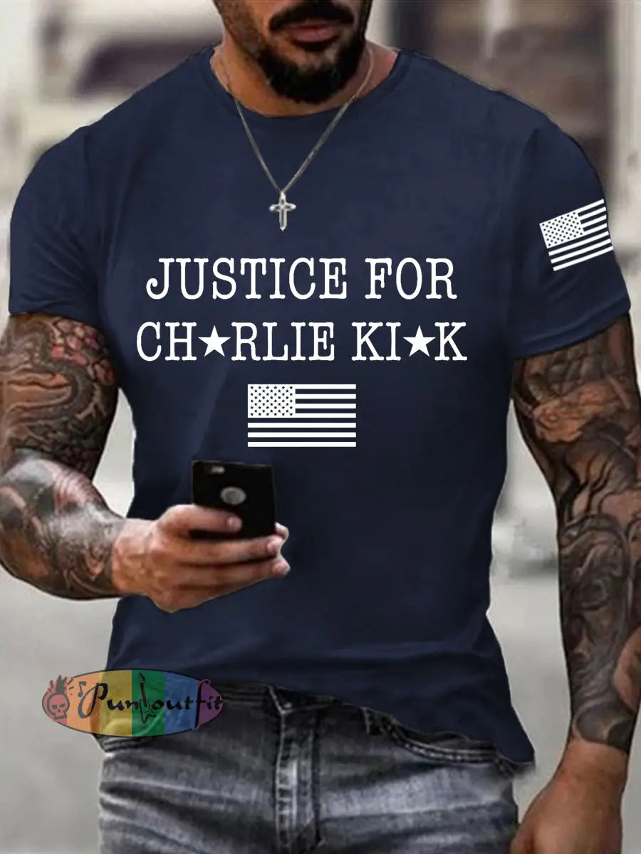 Men’s Justice for Charlie Kirk R.I.P Charlie Kirk Tee Navy Blue / S