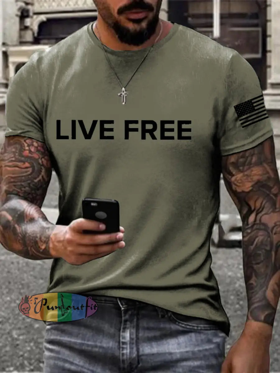 Men’s Live Free Printed T-shirt Army Green / S