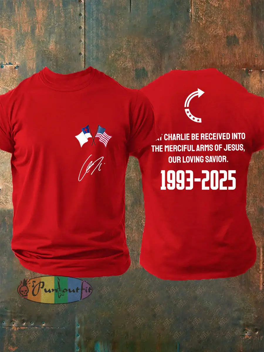 Men’s ’May Charlie be accepted into the compassionate arms of our loving Savior Jesus’ Charlie Kirk signed