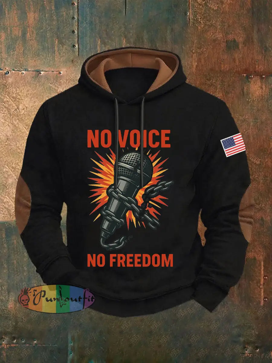 Men’s No Voice No Freedom Printed Casual Hoodie Black / S