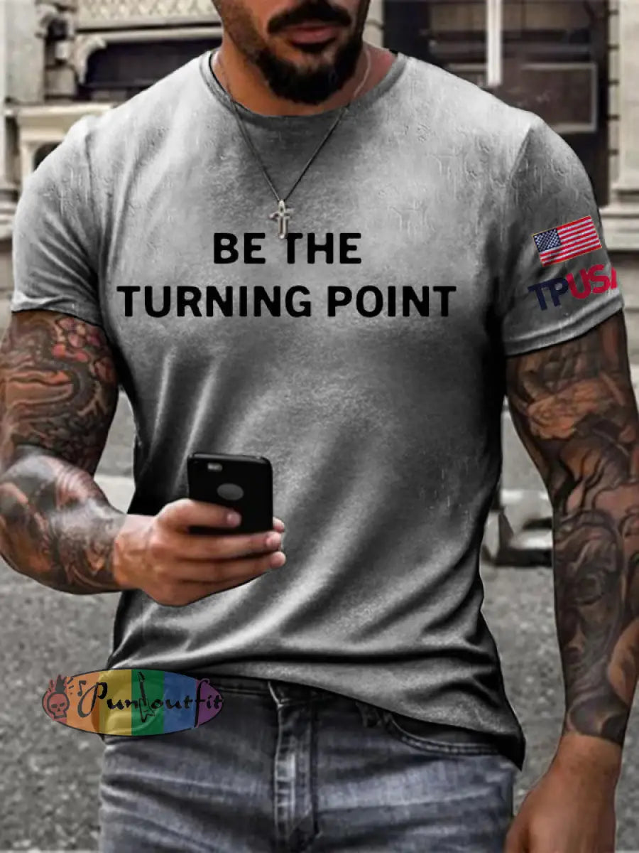 Men’s Turning Point USA Flag Printed T-shirt Light Gray / S