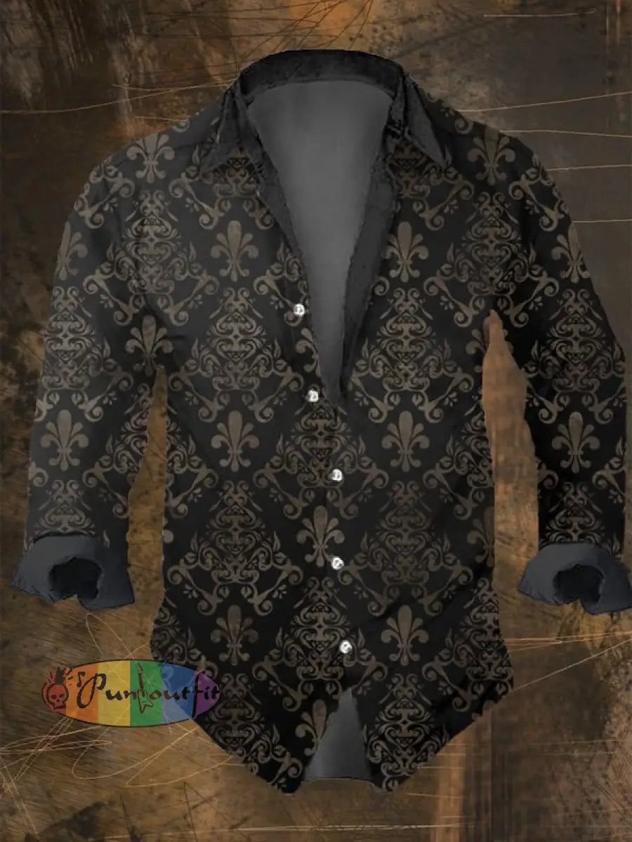 Men’s Vintage Dark Skull Print Long Sleeve Shirt Multicolor / S