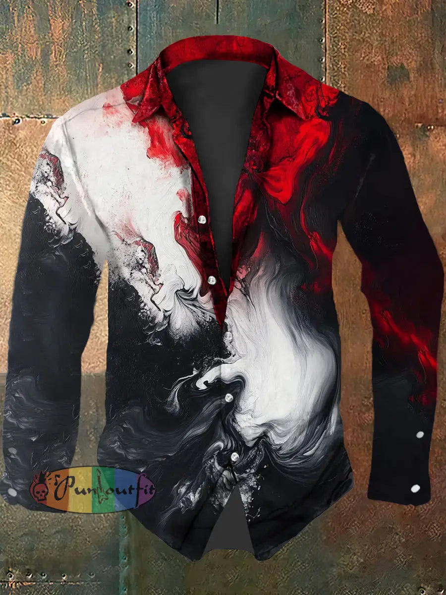 Men’s Vintage Gothic Colourful Gradient Ripple Abstract Print Casual Cotton Short Sleeve Shirt Long Sleeve Shirt / S