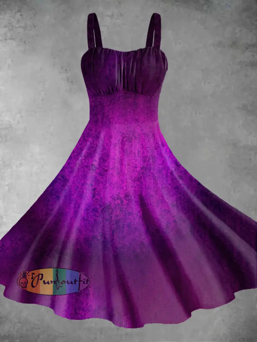 Men’s Vintage Music Festival Gothic Gradient Purple Abstract Print Casual Cotton Short Sleeve Shirt Dress / S