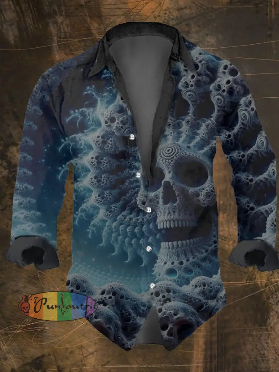Men’s Vintage Skull Print Lapel Shirt Multicolor / S