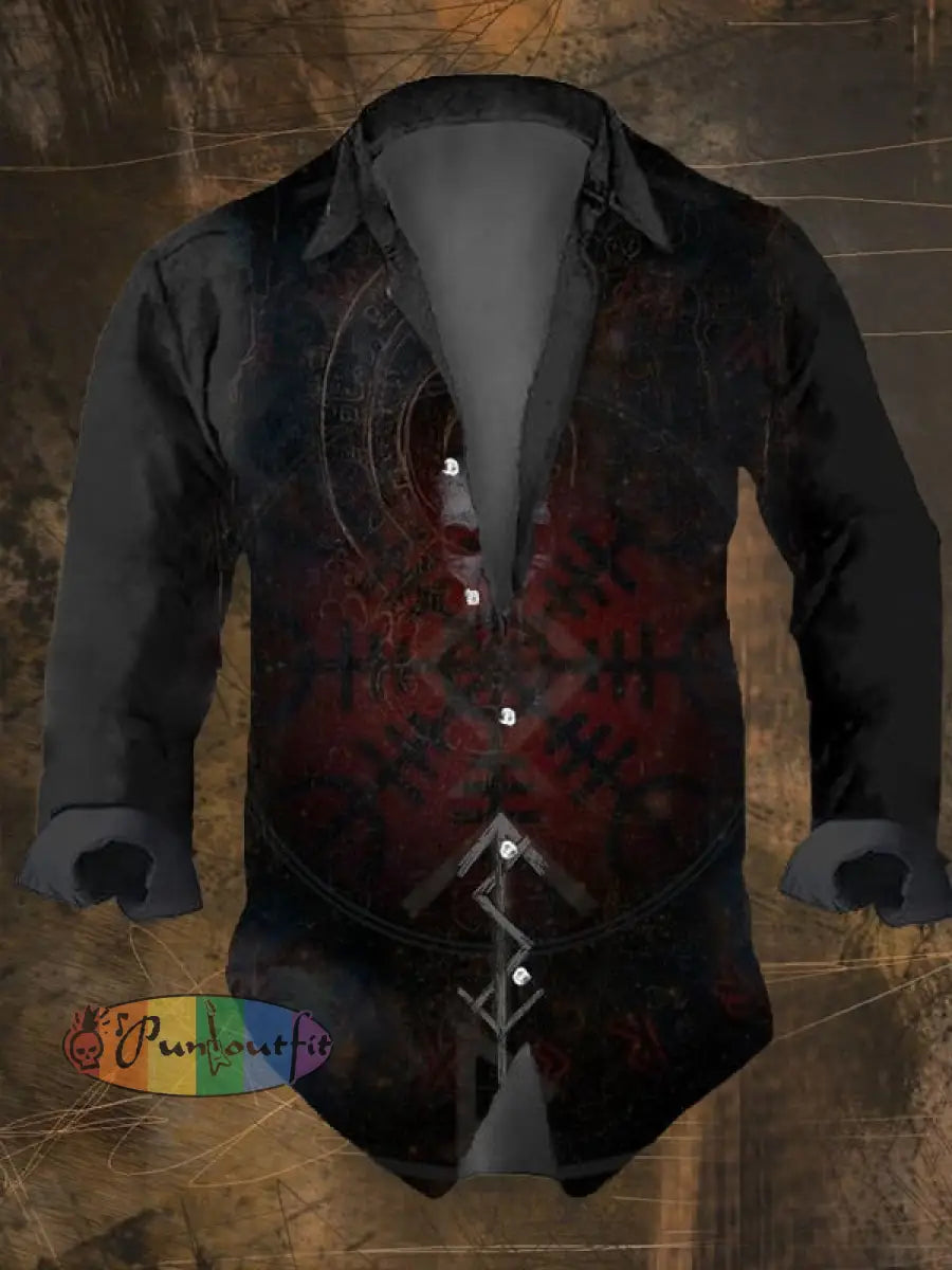 Men’s Vintage Viking Print Long Sleeve Shirt Multicolor / S