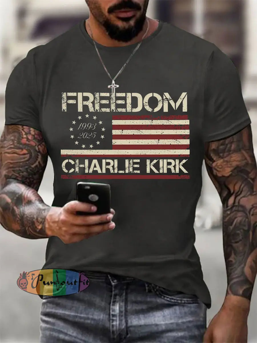Men’sFreedom Charlie Kirk Short-sleeved T-shirt Dark Gray / S