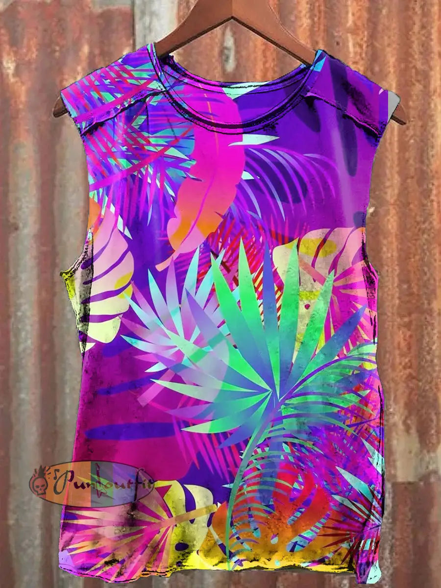 Unisex Bohomia Coconut Print Vintage Art Tank Top Colorful / S