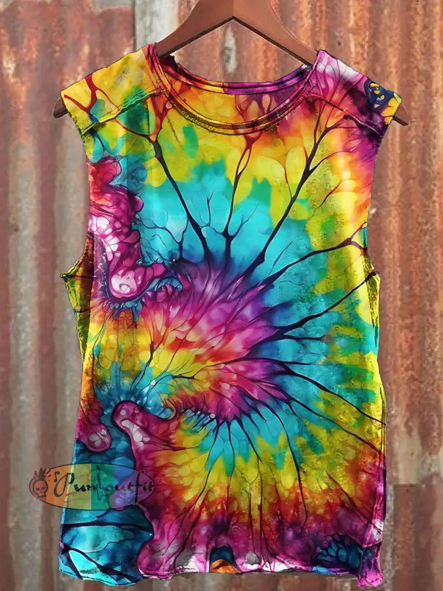 Unisex Bohomia Tie-Dye Print Vintage Art Tank Top Colorful / S