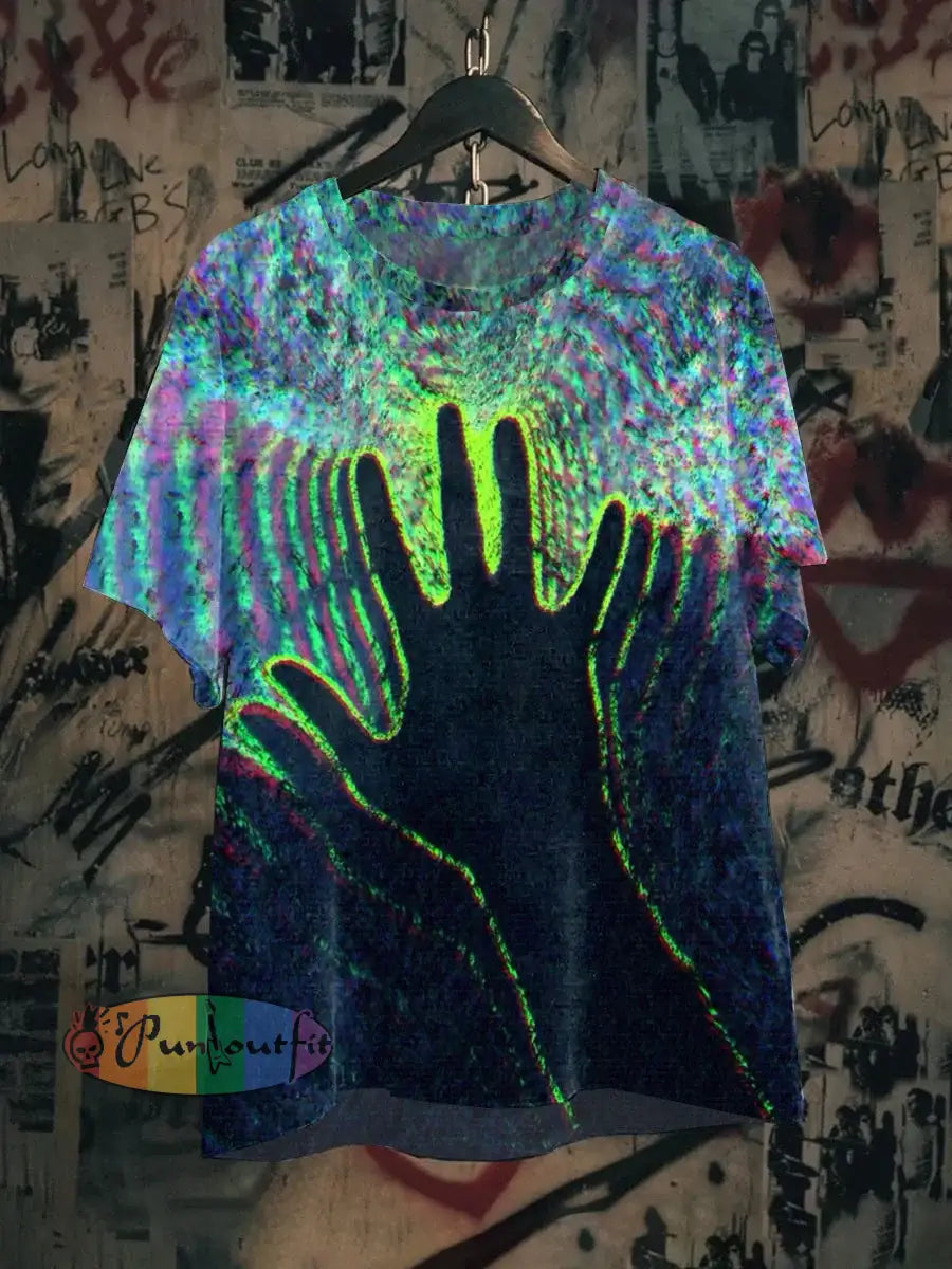 Unisex Fantasy Hand Art Illustration Printed Casual Cotton Short Sleeve T-Shirt Black / S