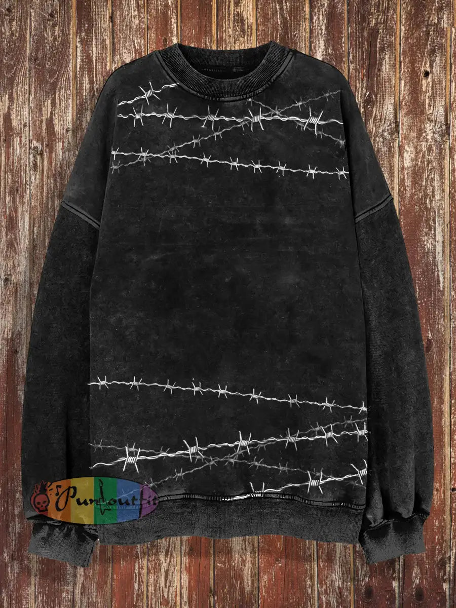 Unisex Mesh Print Halloween Crew Neck Casual Sweatshirt Black / S