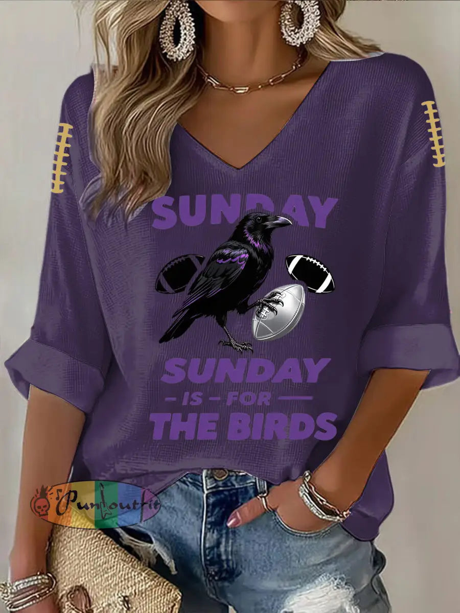 Vintage Baltimore Ravens Football Print Casual Cotton Waffle Long Sleeve T Shirt Purple / S
