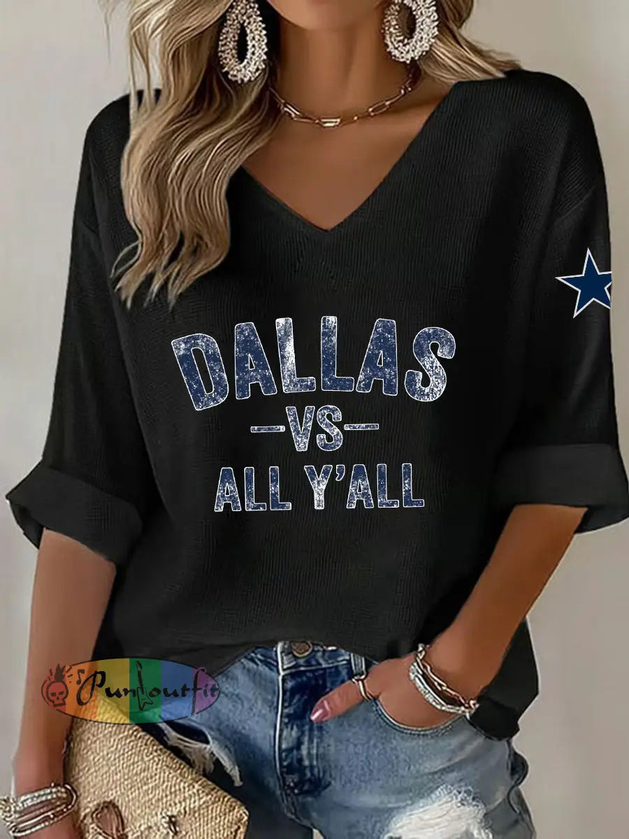 Women’s American football V neck long sleeved top Black / S