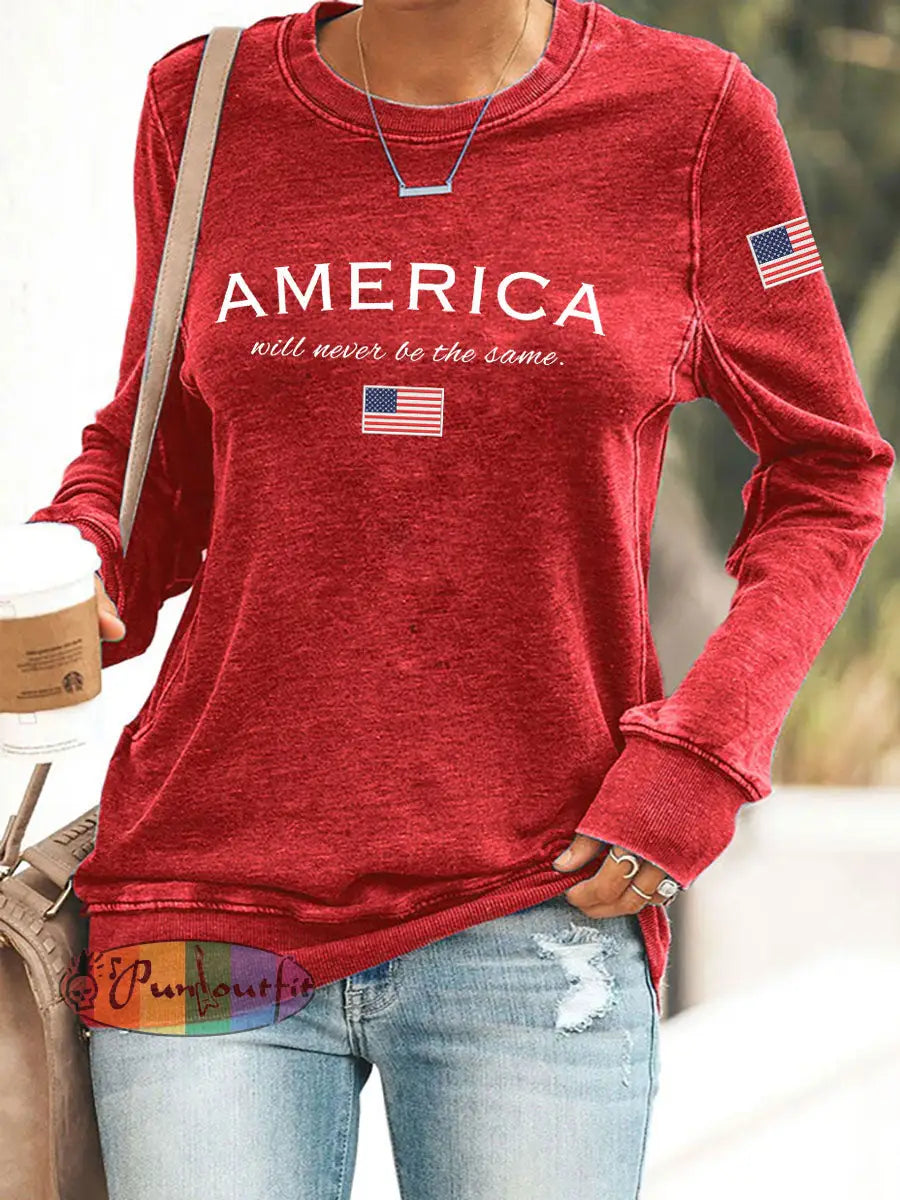 Women’s American Will Never Be The Same Printed Casual Sweatshirt Red / S