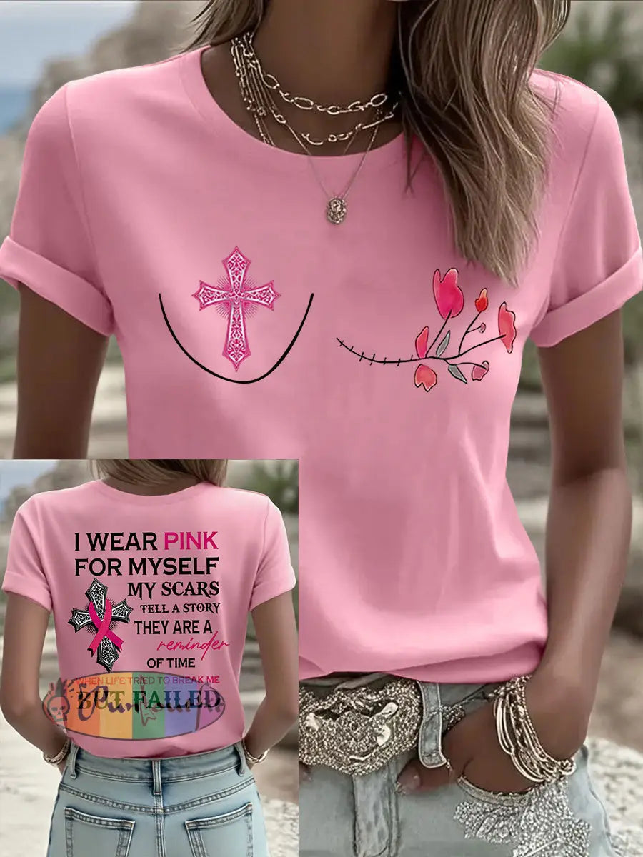 Women’s Breast Cancer Awareness I Wear Pink For Myself Print Casual T Shirt Pink / S